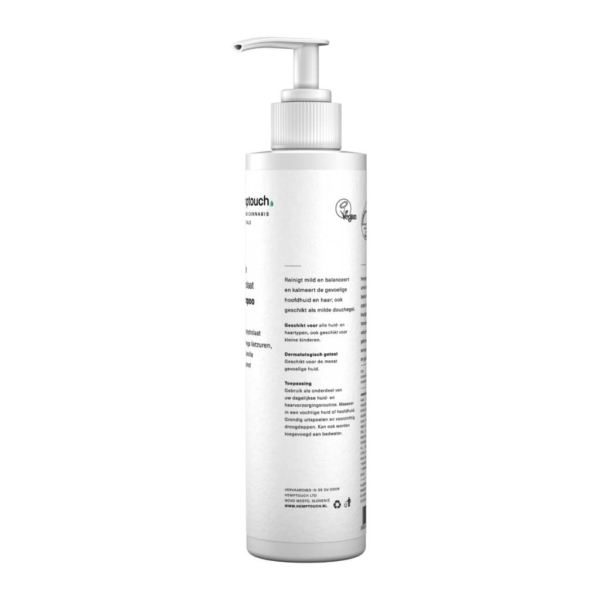 A bottle of Hemptouch gentle shampoo & shower gel (250 ml) on a white background.