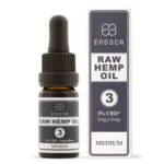 A dropper bottle and box labeled "Endoca CBD Oil 3%," both featuring similar branding and product details.