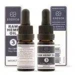 Two bottles of Endoca CBD Oil 3% with droppers shown, each with labeled and boxed packaging indicating medium strength and a detailed ingredients list.