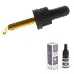 A dropper with brown liquid and a drop at the tip is shown above a bottle and box labeled "Endoca CBD Oil 3%".