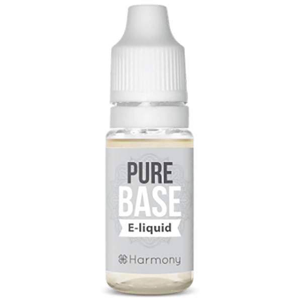 A bottle of Harmony E-liquid 100mg CBD - Base (10ml) with the words pure base e-liquid.