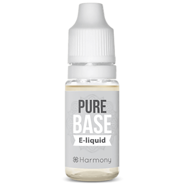 A bottle of Harmony E-liquid 300mg CBD - Base (10ml) with the words pure base e-liquid.