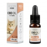 A bottle of Renova - CBD oil 5% for cats (10ml) next to a box of Renova - CBD oil 5% for cats (10ml).