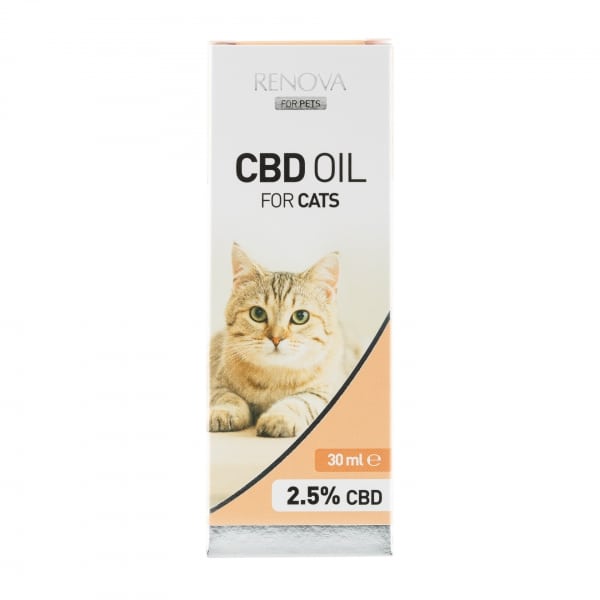A Renova - CBD oil 2,5% for cats (30ml) on a white background.