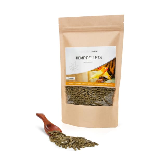 Bird food with CBD from cannabis plant