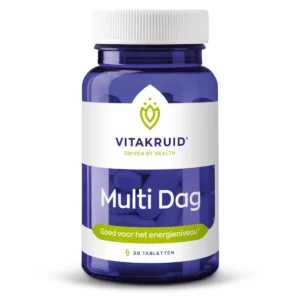 A blue bottle of Vitakruid – Multi Day (30 Tablets) vitamins with a white cap, designed to support energy.
